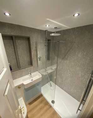Not every bathroom requires tiling. This is a complete refurb. With mermaid board around entire bathroom and shower area. Amazing finish  stunning product